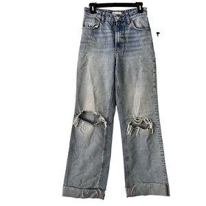 Zara Wide Leg High Waist Raw Edge Denim Jean Size 4 Cuffed